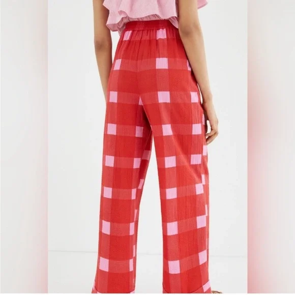 Anthropologie Porridge Red and Pink Wide-Leg Plaid Pants - Picture 2 of 5